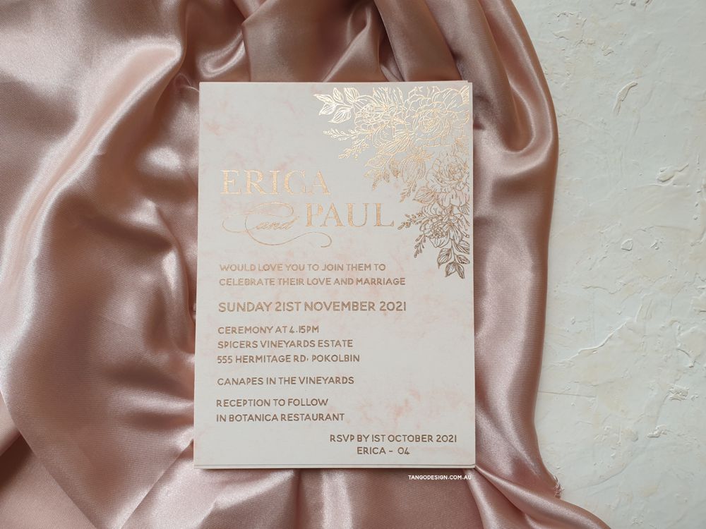 Blush rose gold foil wedding invitation pink and gold. Australia invites