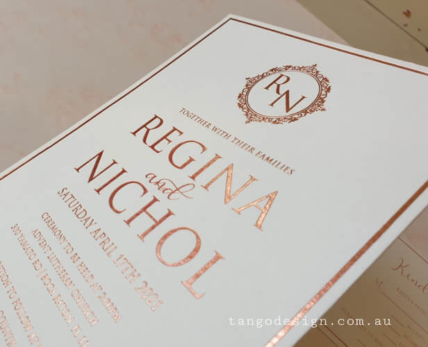 luxury foil wedding LETTERPRESS invitation design printed on cotton card 450gsm