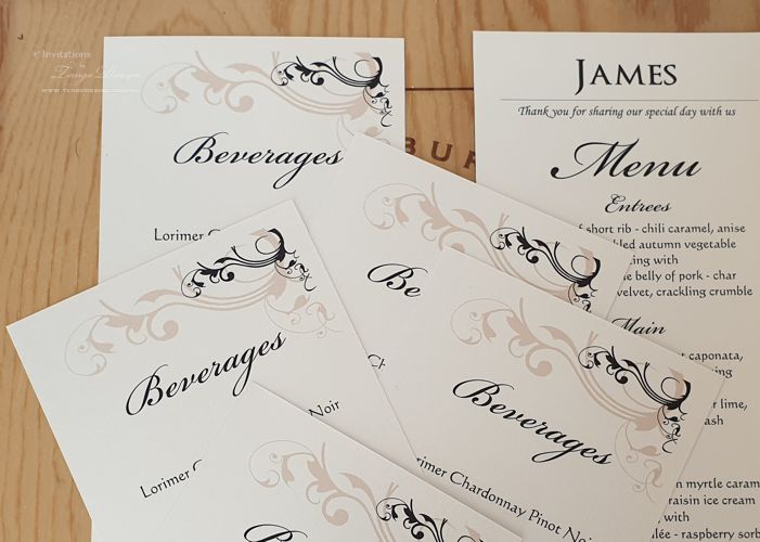 wedding menu, wedding reception stationery