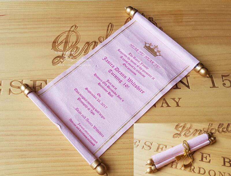 quinceanera pink cinderella scroll princess crown fairytale  invitation. 15th girl birthday invites